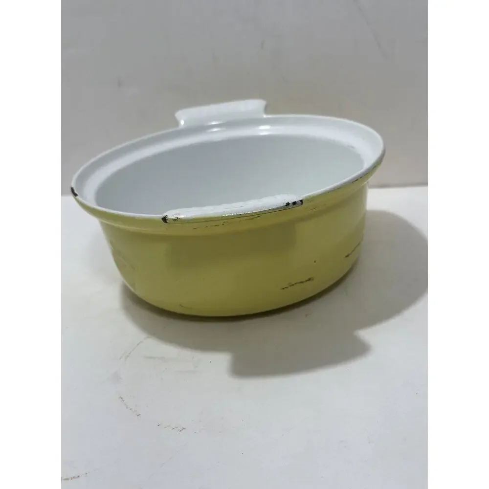 Descoware Casserole Dish‎ Pan Enameled Cast Iron 17B 18 FE Yellow No Lid Belgium